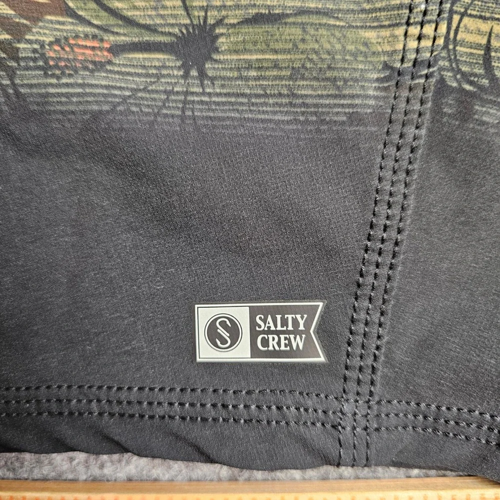 Salty Crew Mens 38 Board Shorts Black Floral Hibiscus Tropical Recycled Stretch